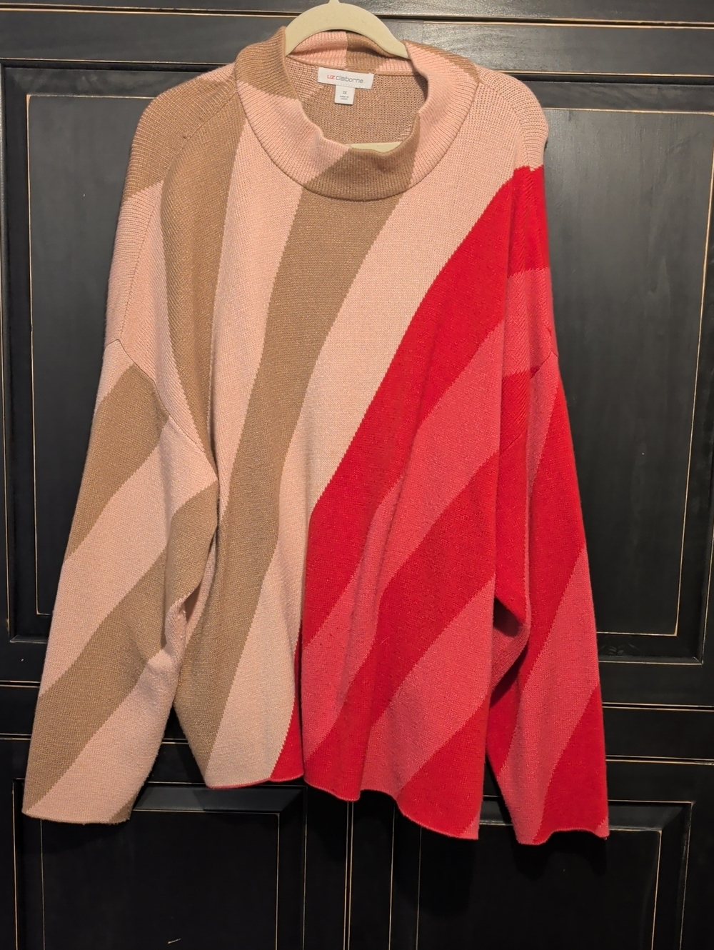 Liz Claiborne Colorblock Turtleneck Sweater - Red & Pink